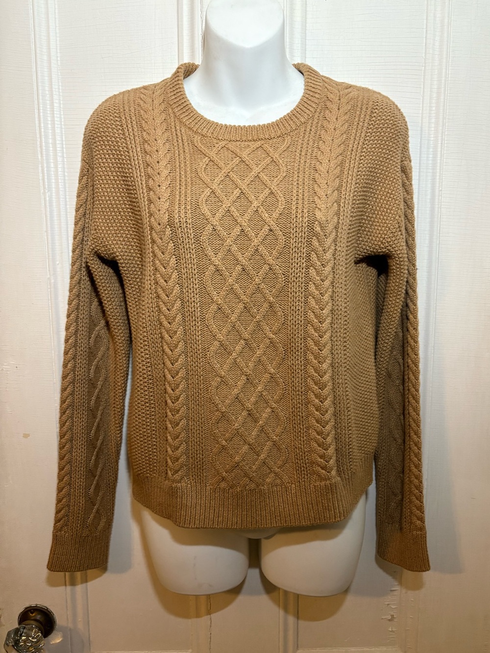 J Crew %100 Cotton cable knit sweater camel tan like new